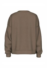 Felpa marrone con una vestibilità comoda, collo girocollo, maniche lunghe e polsini a costine. Tessuto liscio con cuciture e dettagli minimi.