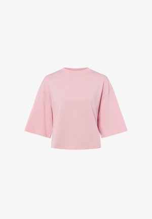 Light pink loose-fit cropped T-shirt with wide short sleeves and a round neckline on a white background.