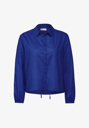 Overhemd met knopen in helderblauw, voorzien van een klassieke kraag, lange mouwen en een koord aan de onderkant voor een verstelbare pasvorm. Soepele textuur.
