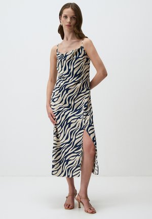 DRAPED COLLAR PATTERNED WITH SLITS - Freizeitkleid - dark blue