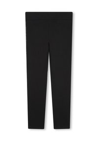 Leggings noirs en tissu extensible, avec un design lisse et ajusté, une taille haute et sans motifs ni ornements visibles.