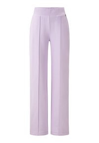 Lavendel wijde broek met een geribbelde hoge tailleband, voorzien van verticale plooien, een soepele textuur en stikdetails langs de zoom.