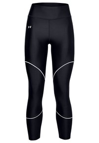 Svarta träningsleggings med hög midja, med vita accentresår och en figurnära design. Tillverkade av ett mjukt, elastiskt material.