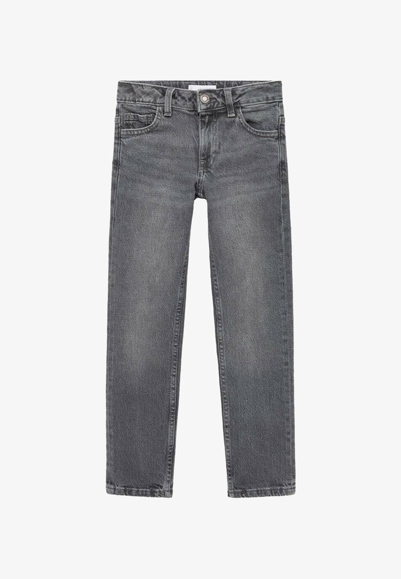 Sive traperice s ravnim krojem, pet džepova, petljice za pojas i zatvaranje na zip. Tkanina ima blago izlizanu teksturu.