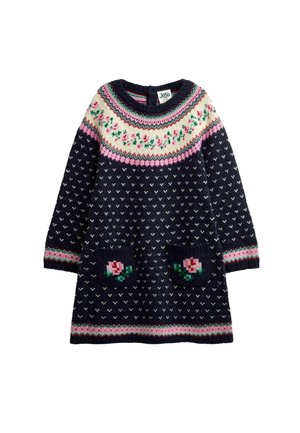 JoJo Maman Bébé, FAIRISLE KNITTED DRESS - Strikkjoler - navy blue rose
