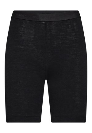 Sorte cykelshorts lavet af letvægtsstof, med en glat tekstur, elastisk talje og knælængde design.