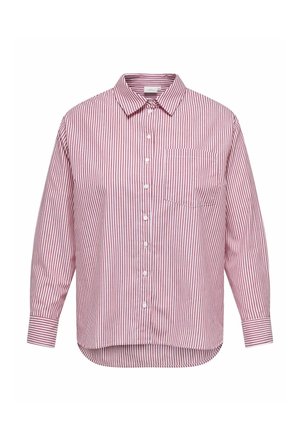 Sarkana un baltā svītraina garām piedurknēm krekls ar pogām, ar apkakli, kreiso kabatu un apaļu apakšu ar aprocēm piedurknēs. Izgatavots no kokvilnas materiāla.