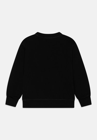 Sort sweatshirt lavet af bomuldsblanding, der har en rund hals, lange ærmer, ribbede manchetter og en ensfarvet strukturoverflade uden yderligere mønstre.