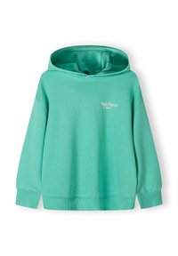 Sudadera verde menta de corte relajado, con capucha ajustable y el texto "Paris Tennis Club" en blanco. Tejido suave y puños acanalados.