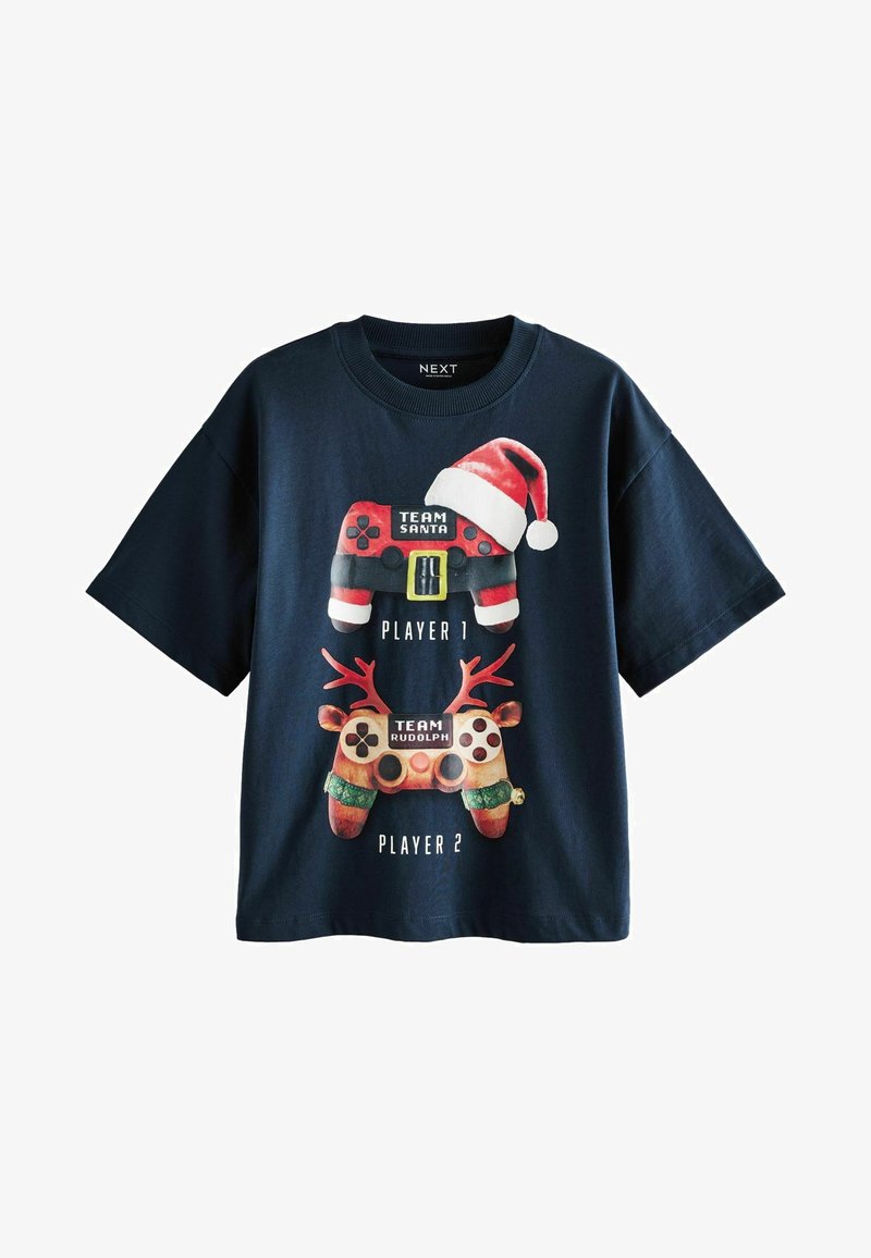 Next SHORT SLEEVE CHRISTMAS - REGULAR FIT - Nyomott mintás póló - navy blue game controller