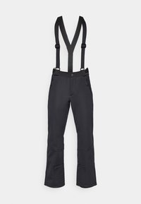 Μαύροι χιονιάδες με ρυθμιζόμενες τιράντες, τσέπες με φερμουάρ και ριμπ λεπτομέρειες στους αστραγάλους. Κατασκευασμένοι από ανθεκτικό, αδιάβροχο υλικό.