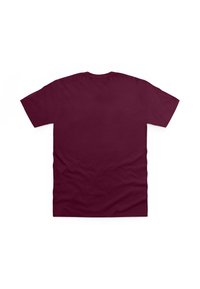 Burgundská bavlněná tričko s krátkým rukávem a kulatým výstřihem. Hladká textura, bez vzorů, s jednobarevným designem na zadní straně.