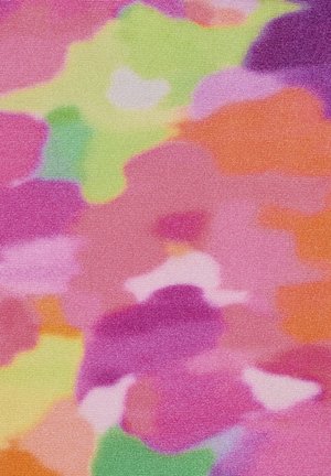 Tissu doux avec des patches de couleur abstraits en rose, violet, orange, vert et jaune se fondant en formes irrégulières.