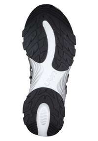 Shoe sole featuring a textured black rubber tread with a white midsole, designed for grip and stability. Brand name "UYN" visible.