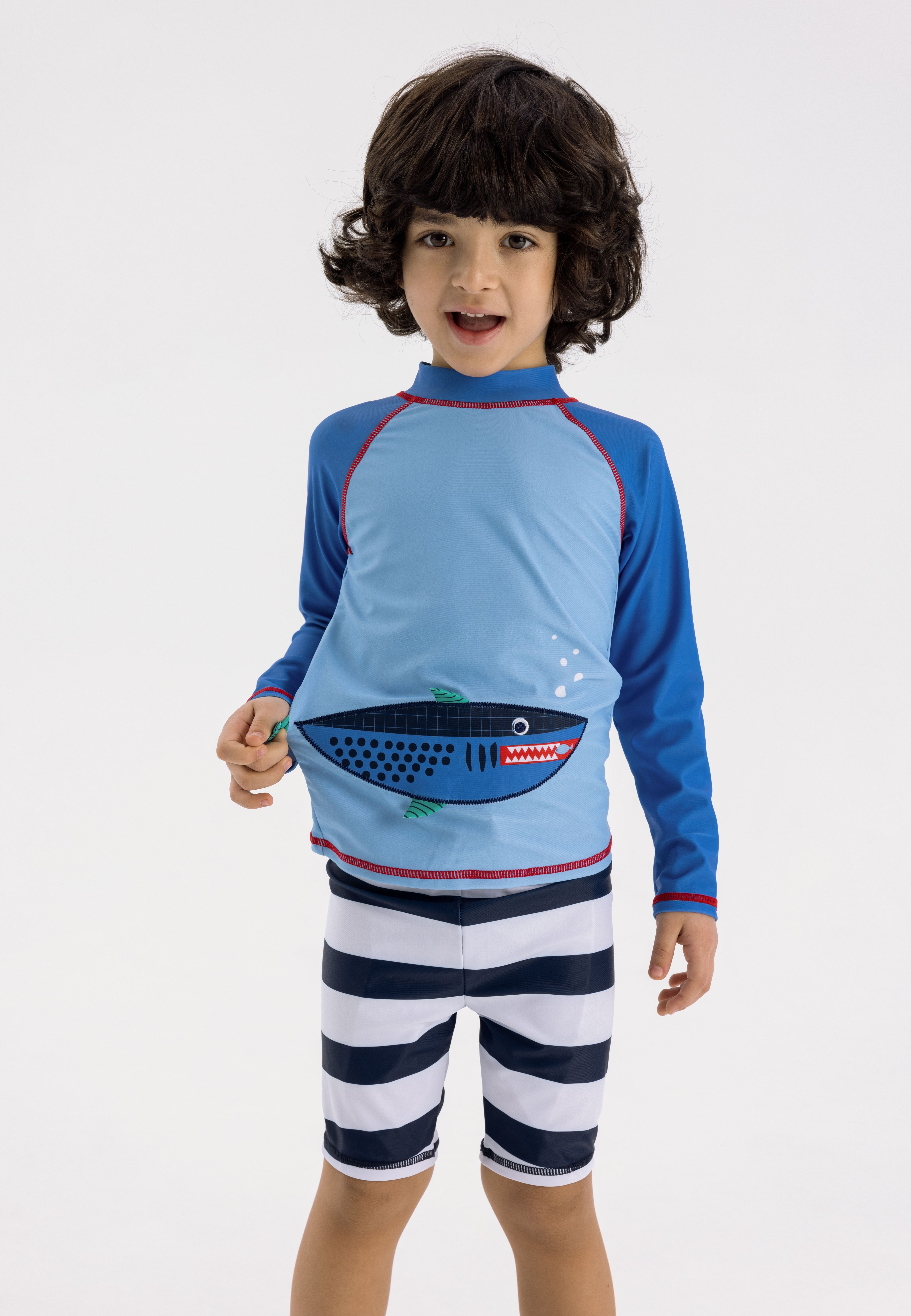 Maillot De Bain Garçon Manches Longues + Short - Impression Cartoon, Protection UV, Matière Polyester/élasthanne, Tailles 8Y-12Y - 11