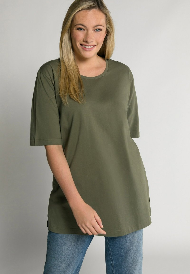 Ulla Popken T-Shirt Basic Donna – Doppio Strato, Mezza Manica, Vestibilità Aderente, Cotone