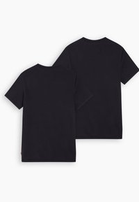 Juodi trumpomis rankovėmis marškinėliai su apvalia iškirpte ir paprastu dizainu. Medžiaga atrodo minkšta ir lygi, be matomų raštų ar akcentų.