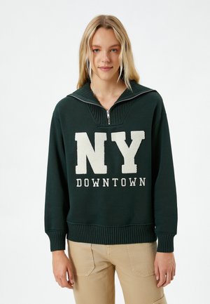HALF ZIPPER EMBROIDERED PRINTED  - Collegepaita - green