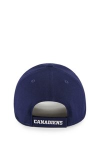 Marineblauer Baseballcap mit gesticktem "CANADIENS" in Weiß auf der Rückseite, mit einem gebogenen Schirm und Belüftungsöffnungen für Atmungsaktivität.