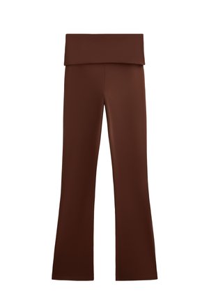 OYSHO FOLDOVER WAIST COMFORTLUX FLARE - Trousers - dark brown