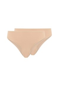 Due coppie di mutande da donna in beige chiaro. Realizzate in un tessuto liscio ed elastico con una vestibilità standard e una vita elasticizzata.