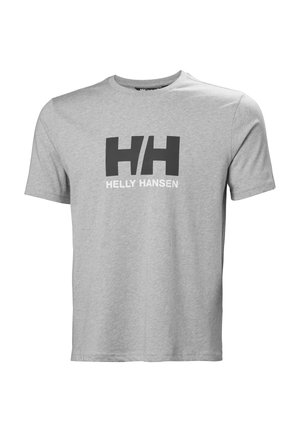 Camiseta gris de manga corta con el logo negro "HH" y el texto "HELLY HANSEN" centrados en el frente.