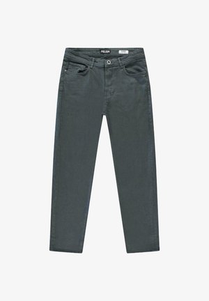 Slim-fit, donkergrijze jeans van een katoenmix. Voorzien van vijf zakken, een knoopsluiting en stiksels langs de naden.