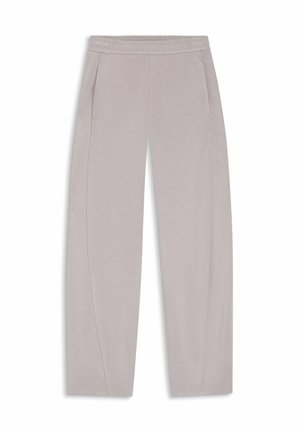 Lichtgrijze joggingbroek van zacht materiaal, met een elastische tailleband, zijzakken en een comfortabele pasvorm met taps toelopende pijpen.