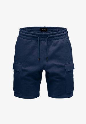 Marineblaue Shorts aus Baumwollmischung mit elastischem Bund, Kordelzug und seitlichen Cargotaschen für zusätzliche Funktionalität.