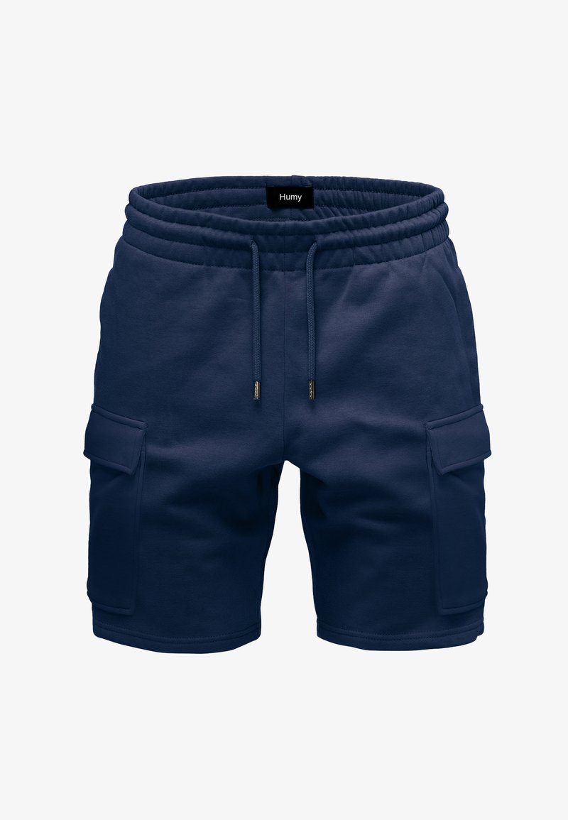 Marineblaue Shorts aus Baumwollmischung mit elastischem Bund, Kordelzug und seitlichen Cargotaschen für zusätzliche Funktionalität.
