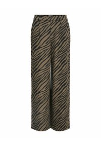 Pantalons larges taille haute avec des rayures zèbre brunes et noires et passants de ceinture, présentés sur un fond blanc.