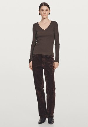RIBBED V-NECK - Longsleeve - dark brown