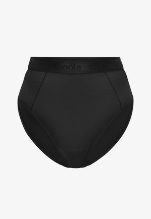 Hoge taille zwarte slip gemaakt van zachte stof. Beschikt over een zachte, elastische tailleband met reliëflogo en een klassieke bikini-snede.