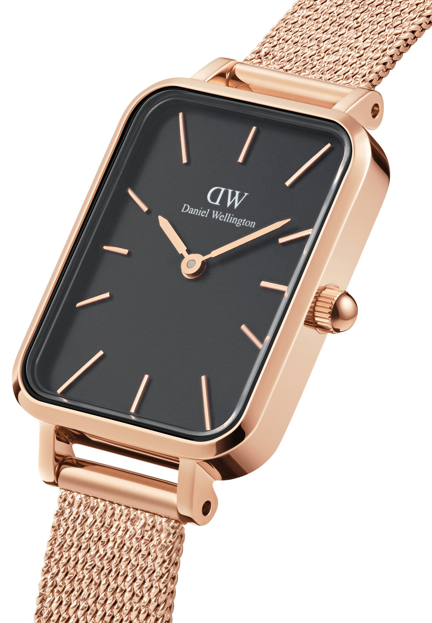 Daniel Wellington 腕時計 Quadro Pressed Ashfie 26 DW00100433 Quadro - Square black women's watch with rose gold | DW