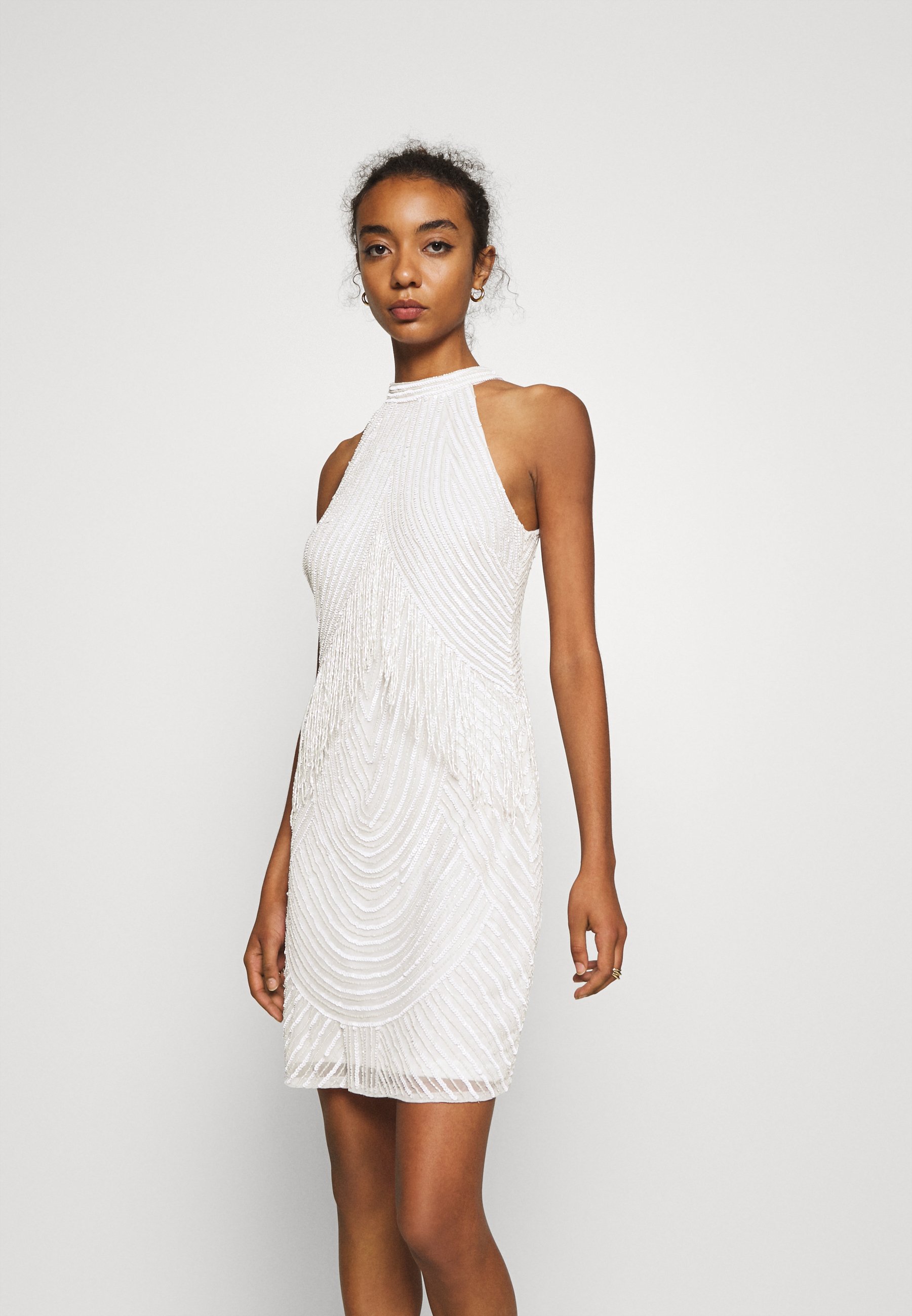 white beaded cocktail dress