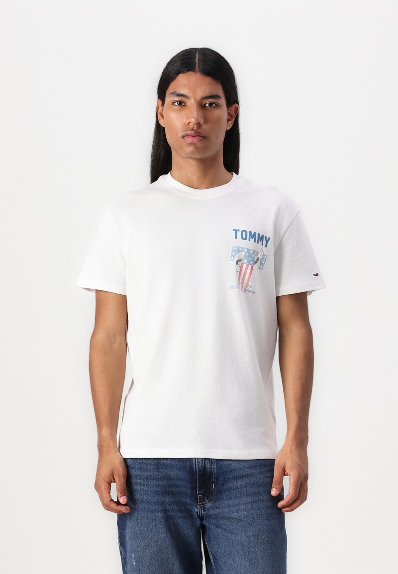 Tommy Jeans USA SCRIPT TEE - Triko s potiskem - ecru