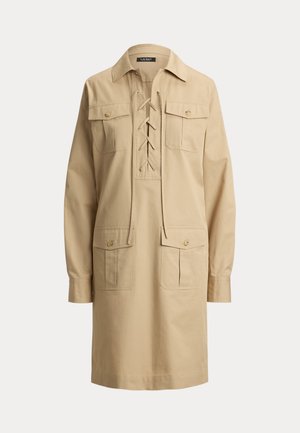 Lauren Ralph Lauren, LACE-UP COTTON TWILL SHIRTDRESS - Vestido camisero - birch tan