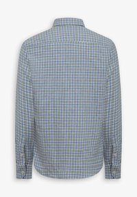 Camicia con bottoni in tessuto di cotone a quadri blu e bianchi, maniche lunghe, orlo arrotondato e polsini con un bottone.