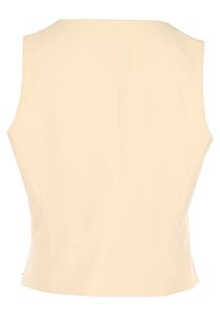 Nádržkový top z jemné krémové tkaniny, přiléhavý střih s hladkým povrchem, s čistým zadním švem, bez vzoru nebo viditelného kování.
