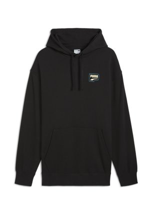 Must have pehmeast kangast must kapuuts, millel on eesmine tasku, reguleeritav kapuutsiköis ja väike vastandvärvi PUMA logo.
