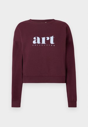 Felpa corta bordeaux in misto cotone con maniche lunghe. Presenta una grafica bianca "art COLLECTION" sulla parte anteriore. Polsini a costine.
