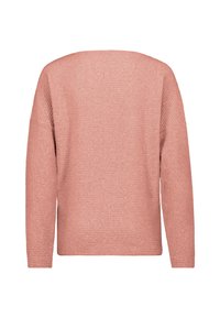 Hellrosa Pullover mit lockerer Passform, aus strukturiertem Stoff und mit gerippten Akzenten an den Schultern. Klassischer Rundhalsausschnitt und lange Ärmel.