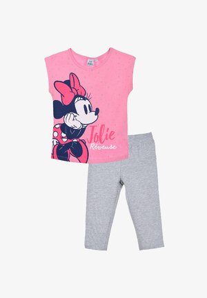 Rosa Kurzarmoberteil mit Minnie Mouse Grafik und dem Text "Jolie Rêveuse", kombiniert mit grauen Leggings, beides aus einem weichen Stoff.