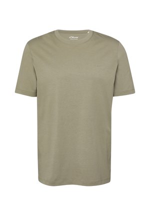 Schlichtes, hellolivgrünes T-Shirt mit kurzen Ärmeln und rundem Halsausschnitt, mit dezentem s.Oliver-Logo auf der Brust und im Innenkragen.