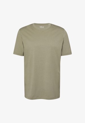 Effen licht olijfgroene T-shirt met korte mouwen en ronde hals, voorzien van een subtiel s.Oliver-logo op de borst en binnen in de kraag.