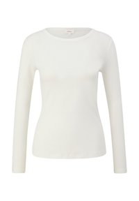 Witte langemouw T-shirt van zacht katoen, met een ronde halslijn en een aansluitende pasvorm. Geen zichtbare patronen of accenten.