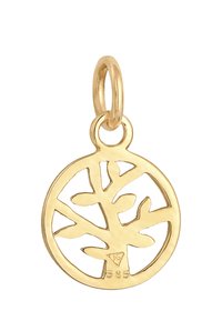 Goldanhänger mit einem Baumdesign und Durchbrüchen; gestempelt mit "585" für die Goldreinheit. Runde Form mit polierter Oberfläche.