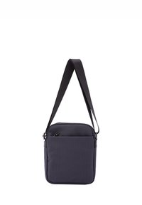 Borsa a tracolla nera realizzata in nylon testurizzato. Presenta un compartimento principale con zip, una tasca frontale e una tracolla regolabile per maggiore comodità.
