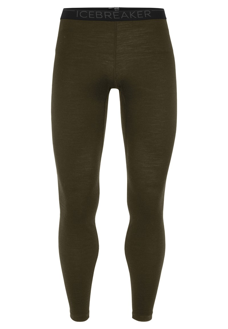 Olivenfargede leggings laget av elastisk materiale, med en svart Icebreaker-logo på livet, slim-fit fasong og glatt tekstur.