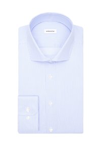 Camicia a maniche lunghe a righe blu chiaro e bianche con polsini abbottonati e colletto a punta, firmata "seidensticker."